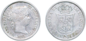 Spain Kingdom 1865 40 Centimos de Escudo - Isabel II Silver (.810) Madrid Mint 5.1g XF KM 628.2