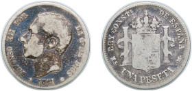 Spain Kingdom 1881 *??-81 MSM 1 Peseta - Alfonso XII (2nd portrait) Silver (.835) Madrid Mint (798809) 4.8g F KM 686
