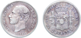 Spain Kingdom 1881 *18-81 MSM 2 Pesetas - Alfonso XII Silver (.835) Madrid Mint (3639219) 10g VF KM 678