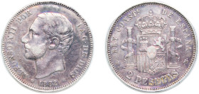 Spain Kingdom 1882 *18-82 MSM 2 Pesetas - Alfonso XII Silver (.835) Madrid Mint (20342803) 9.9g VF KM 678