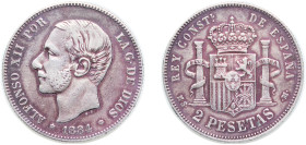 Spain Kingdom 1884 *18-84 MSM 2 Pesetas - Alfonso XII Silver (.835) Madrid Mint (2838932) 10g VF KM 678