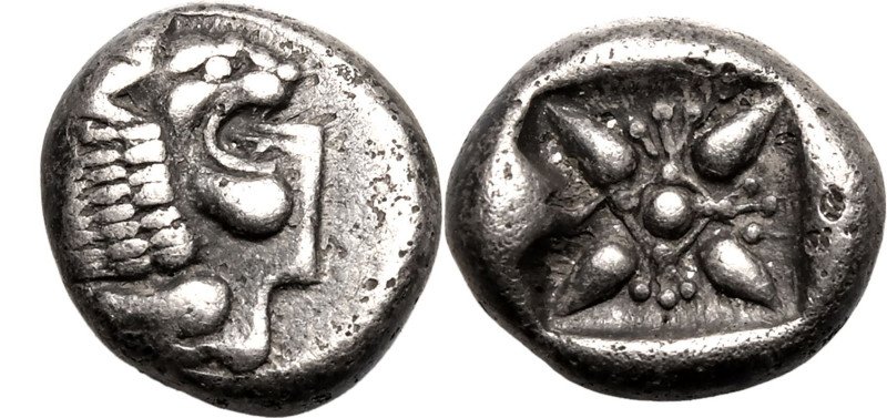 ANCIENT GREECE. IONIA, MILETOS. 
Silver diobol, circa 520-450 BC. 
Obv: forepa...