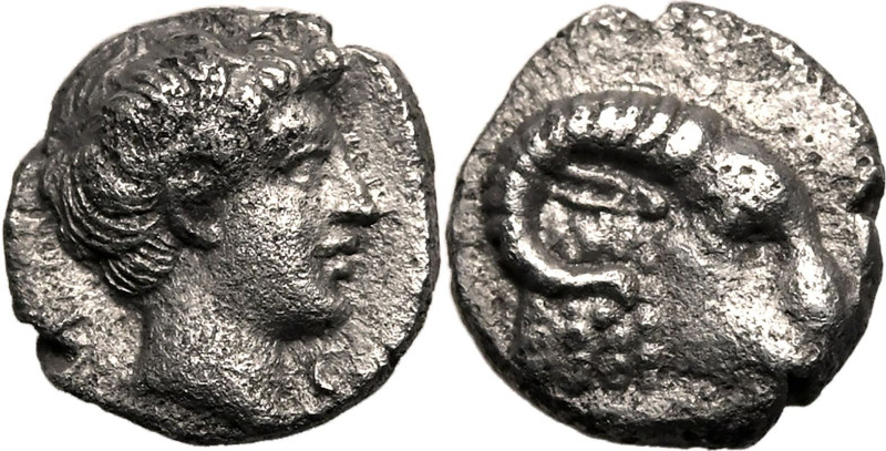 ANCIENT GREECE. KARIA, HALIKARNASSOS(?). 
Silver hemiobol, circa 400-340 BC. 
...