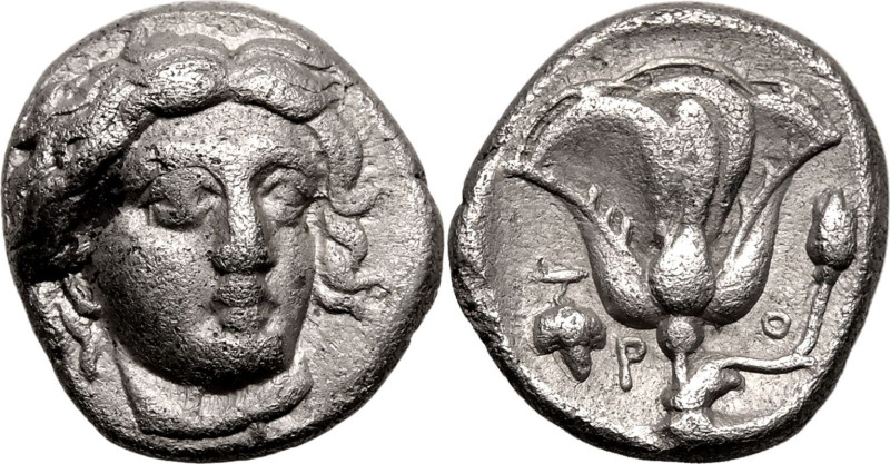 ANCIENT GREECE. RHODOS, RHODES. 
Silver hemidrachm, circa 360-340 BC. 
Obv: he...