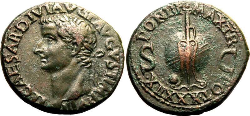ROMAN EMPIRE. Tiberius. 
Bronze as, AD 36-37. Rome. 
Obv: TI CAESAR DIVI AVG F...