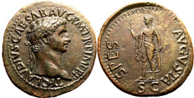 Roman Empire Claudius AD 50-54 Æ Sestertius About Extremely Fine; tooled, struck on a broad flan