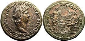 Roman Empire Nero AD 64 Æ Sestertius Good Very Fine; smoothed and lightly tooled, well-centred on the flan