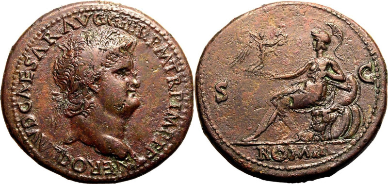 ROMAN EMPIRE. Nero. 
Bronze sestertius, AD 65. Rome. 
Obv: NERO CLAVD CAESAR A...