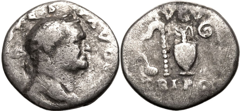 ROMAN EMPIRE. Vespasian. 
Silver denarius, AD 71. Rome. 
Obv: IMP CAES VESP AV...