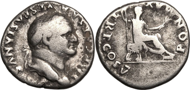 ROMAN EMPIRE. Vespasian. 
Silver denarius, AD 74. Rome. 
Obv: IMP CAESAR VESPA...