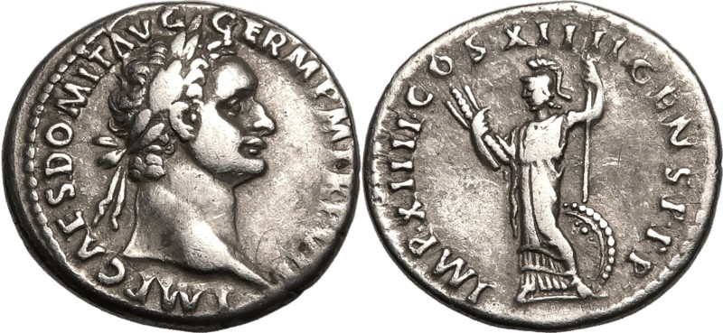 ROMAN EMPIRE. Domitian. 
Silver denarius, AD 88. Rome. 
Obv: IMP CAES DOMIT AV...