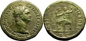 Roman Empire Domitian AD 90-91 Æ Sestertius About Extremely Fine; spectacular light green patina