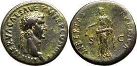 Roman Empire Nerva AD 97 Æ Sestertius Very Fine; wonderful, glossy green patina