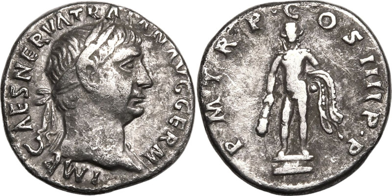 ROMAN EMPIRE. Trajan. 
Silver denarius, AD 101-102. Rome. 
Obv: IMP CAES NERVA...