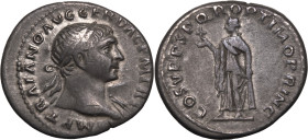 Roman Empire Trajan AD 107-108 AR Denarius Very Fine; boasting attractive iridescent highlights