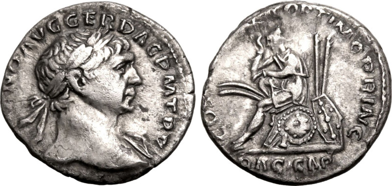 ROMAN EMPIRE. Trajan. 
Silver denarius, AD 108-109. Rome. 
Obv: IMP TRAIANO AV...