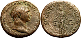 Roman Empire Trajan AD 108-110 Æ Sestertius Very Fine; roughness to rev.