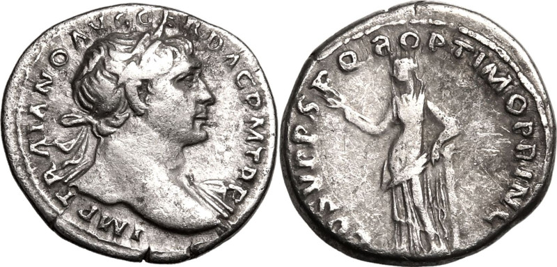 ROMAN EMPIRE. Trajan. 
Silver denarius, AD 110. Rome. 
Obv: IMP TRAIANO AVG GE...