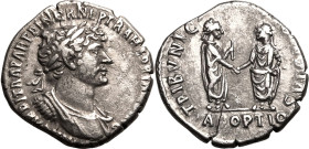 Roman Empire Hadrian AD 117 AR Denarius Near Extremely Fine; an attractive example of a very rare type