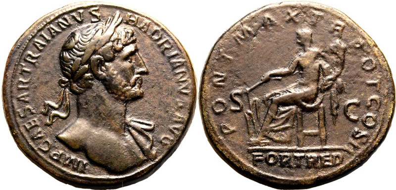 ROMAN EMPIRE. Hadrian. 
Bronze sestertius, AD 118. Rome. 
Obv: IMP CAESAR TRAI...