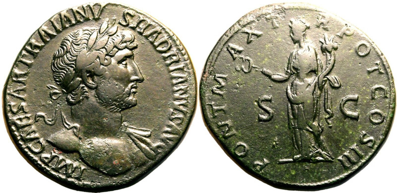 ROMAN EMPIRE. Hadrian. 
Bronze sestertius, AD 119-120. Rome. 
Obv: IMP CAESAR ...