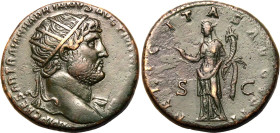 Roman Empire Hadrian AD 121-123 Æ Dupondius Good Very Fine; attractive dark green patina, with a bold portrait