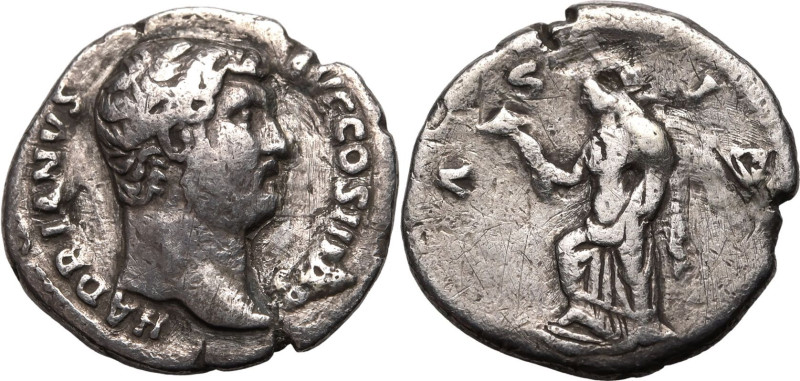 ROMAN EMPIRE. Hadrian. 
Silver denarius, AD 130. Rome. 
Obv: HADRIANVS AVG COS...