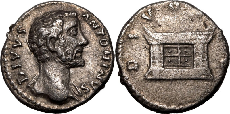 ROMAN EMPIRE. Divus Antoninus Pius. 
Silver denarius, after AD 161. Rome. 
Obv...