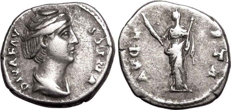 ROMAN EMPIRE. Diva Faustina I (wife of Antoninus Pius). 
Silver denarius, AD 14...