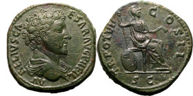 Roman Empire Marcus Aurelius (Caesar) AD 152-153 Æ Sestertius About Extremely Fine; cleaning marks, splendid portrait and green patina