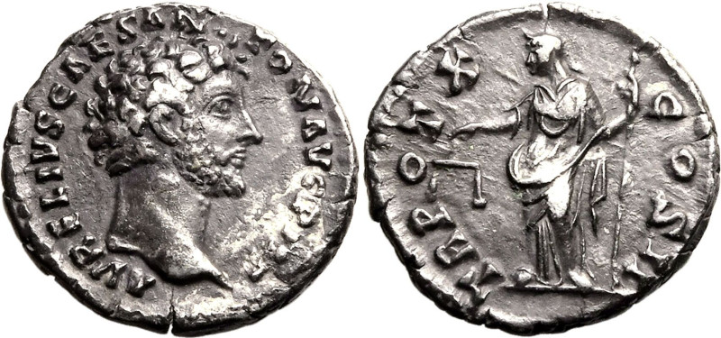 ROMAN EMPIRE. Marcus Aurelius (Caesar). 
Silver denarius, AD 155-156. Rome. 
O...