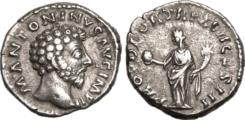 ROMAN EMPIRE. Marcus Aurelius. 
Silver denarius, AD 162-163. Rome. 
Obv: M ANT...