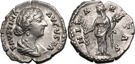 Roman Empire Faustina II (wife of Marcus Aurelius) AD 161-176 AR Denarius About Good Very Fine; underlying lustre with golden highlights