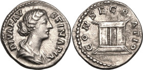 Roman Empire Diva Faustina II (wife of Marcus Aurelius) AD 176-180 AR Denarius About Good Very Fine