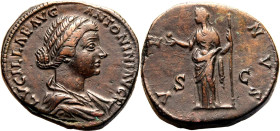 Roman Empire Lucilla (daughter of Marcus Aurelius) AD 161-162 Æ Sestertius Good Very Fine; minor signs of tooling to obv., glossy brown patina