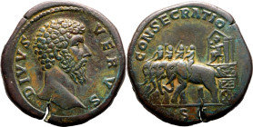 Roman Empire Divus Lucius Verus AD 169 Æ Sestertius Very Fine; smoothed and tooled, striking multi-coloured patina