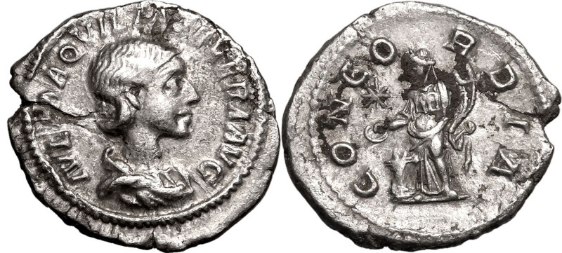 ROMAN EMPIRE. Aquilia Severa (wife of Elagabalus). 
Silver denarius, AD 220-222...