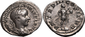 Roman Empire Gordian III AD 241 AR Denarius About Extremely Fine