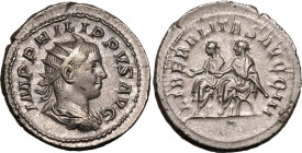 Roman Empire Philip II AD 247-249 AR Antoninianus About Good Very Fine; rev. struck from worn die