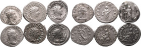 Roman Empire Various Emperors 3rd century AD AR 6 x AR Antoniniani Very Fine - About Extremely Fine