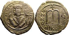 Byzantine Empire Tiberius II Constantine dated RY 5 = AD 578/9 Æ 40 Nummi About Very Fine