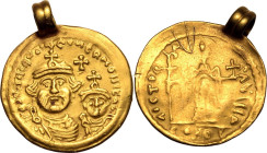 Byzantine Empire: Silk Road Region(?) 5th - 7th centuries AD AV Solidus Good Very Fine; suspension loop attached, rev. struck from worn die, graffito ...