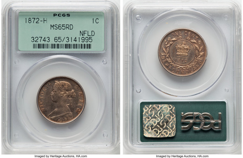Newfoundland. Victoria Cent 1872-H MS65 Red PCGS, Heaton mint, KM1. A glittering...