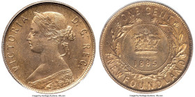 Newfoundland. Victoria Cent 1885 MS65 Red PCGS, London mint, KM1. From a low mintage of only 40,000 pieces, this astounding Gem survivor emerges with ...