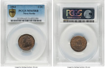Nova Scotia. Victoria 1/2 Cent 1861 MS65 Red and Brown PCGS, London mint, KM7. A "top-pop" Gem selection of incredible quality, with lovely chestnut p...