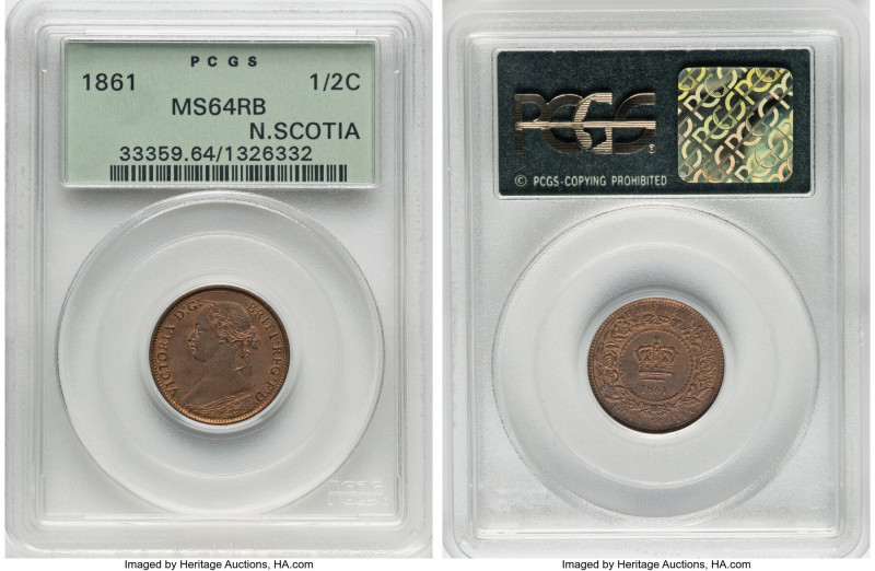 Nova Scotia. Victoria 1/2 Cent 1861 MS64 Red and Brown PCGS, London mint, KM7. A...