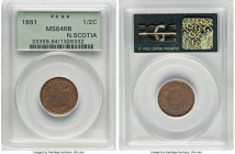 Nova Scotia. Victoria 1/2 Cent 1861 MS64 Red and Brown PCGS, London mint, KM7. A glimmering near-Gem with lovely chestnut patina. From the Marsden Col...