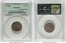 Nova Scotia. Victoria 1/2 Cent 1864 MS65 Red and Brown PCGS, London mint, KM7. An impressively crisp Gem selection boasting cartwheeling luster to the...