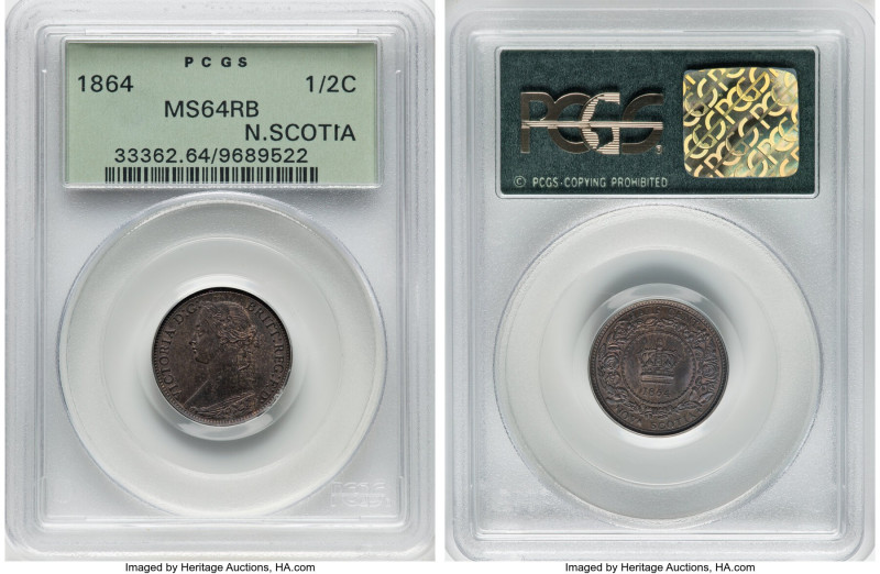 Nova Scotia. Victoria 1/2 Cent 1864 MS64 Red and Brown PCGS, London mint, KM7. A...