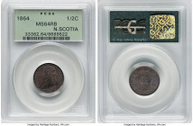 Nova Scotia. Victoria 1/2 Cent 1864 MS64 Red and Brown PCGS, London mint, KM7. A respectable near-Gem with woodgrain patina and signs of die clash to ...